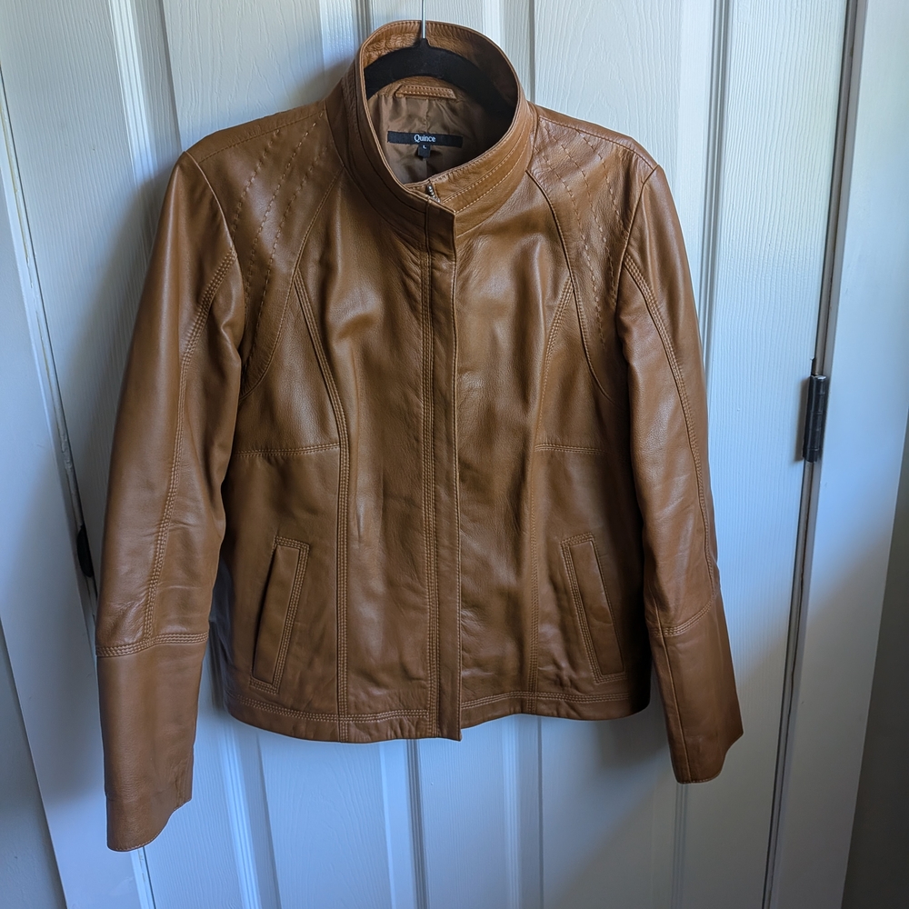 Quince Tan Leather Jacket for Women